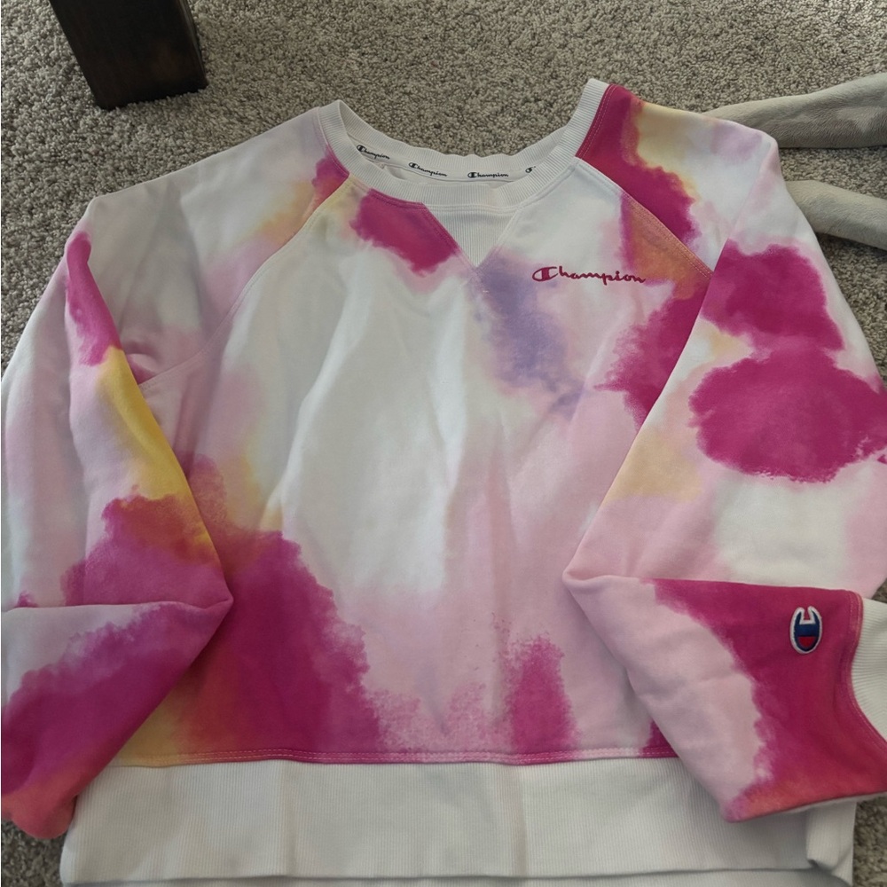 Champion Pink and Purple Tie-Dye Crewneck